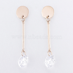 304 Stainless Steel Stud Earrings, with Cubic Zirconia, Rose Gold, 49x10x6mm, Pin: 0.8mm(X-EJEW-I211-26RG)