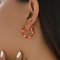 201 Stainless Steel Enamel Earrings Hoop Earrings, Ethnic Style, Golden, Red, 25x10.6x4mm(LP9659-6)