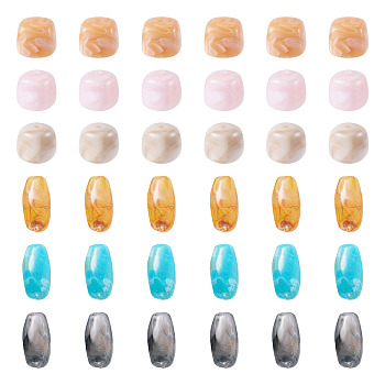 60Pcs 6 Colors Opaque Acrylic Beads, Imitation Gemstone, Cube & Nuggets, Two Tone, Mixed Color, 17~27.5x15~15.5x10~15.5mm, Hole: 1.5~3mm, 10pcs/color,