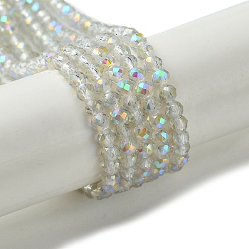 Electroplated Glass Beads Strands, Faceted, Full Plated, Round, Clear, 3mm, Hole: 0.8mm, about 143pcs/strand, 14.57''(37cm)