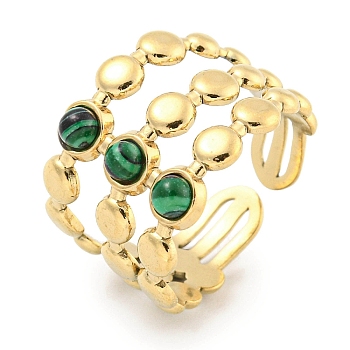 Ion Plating(IP) 304 Stainless Steel Synthetic Malachite Cuff Rings, Round Wide Band Open Rings for Women Men, Real 18K Gold Plated, Adjustable