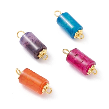 Natural Multi-Color Agate Link Connectors, with Alloy Daisy Spacer Beads and Iron Eye Pin, Golden, Column, 22x8mm, Hole: 1.6~2.3mm
