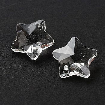 Transparent Glass Pendants, Faceted, Star Charms, Clear, 13x13.5x7mm, Hole: 1mm