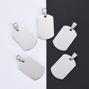 304 Stainless Steel Big Pendants, Manual Polishing, Blank Stamping Tags, Rectangle, Stainless Steel Color, 28x18x1.8mm