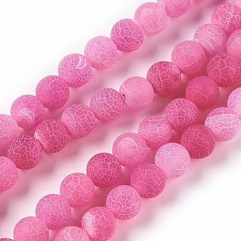 Natural Weathered Agate Beads Strands, Dyed & Heated, Round, Hot Pink, 8mm, Hole: 1.2mm, about 48pcs/strand, 14.37 inch