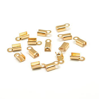 Brass Folding Crimp Ends, Fold Over Crimp Cord Ends, Golden, 8x4mm, Hole: 1mm