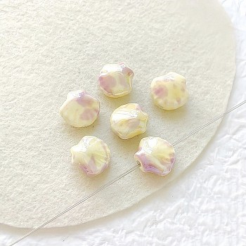 Shell Shape Handmade Porcelain Beads, Light Yellow, 12~12.5x13~13.5x7~7.5mm, Hole: 1.8~2mm