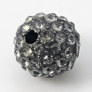 Alloy Rhinestone Beads, Grade A, Round, Gunmetal, Black Diamond, 10mm, Hole: 2mm