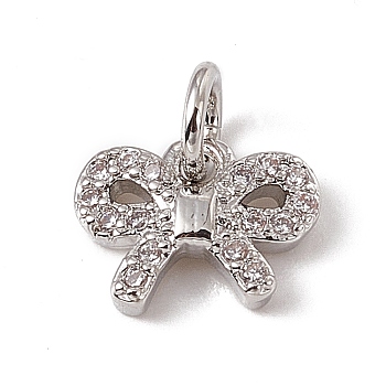 Brass Micro Pave Cubic Zirconia Pendant, with Jump Rings, Butterfly, Platinum, 7.5x9x2.5mm, Hole: 2.7mm
