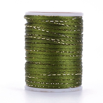 Polyester Cord, with Gold Metallic Cord, Chinese Knotting Cord, Olive Drab, 1.5mm, about 4.37 yards(4m)/roll