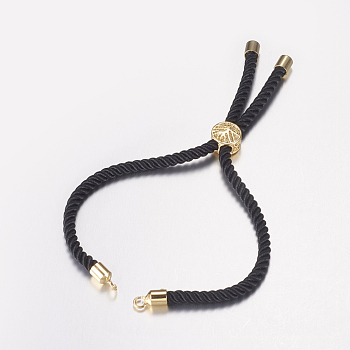 Nylon Twisted Cord Bracelet Making, Slider Bracelet Making, with Brass Findings, Tree of Life, Black, Golden, 8-5/8 inch(220mm), 3mm, Hole: 2mm