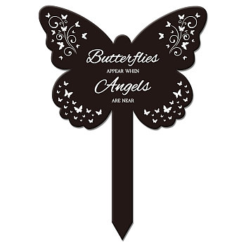 Acrylic Garden Stake, Ground Insert Decor, for Yard, Lawn, Garden Decoration, Butterfly with Memorial Words, Butterfly, 205x145mm