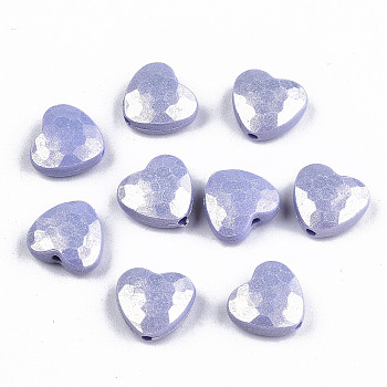 Spray Painted Acrylic Beads, Rubberized Style, Faceted, Heart, Medium Slate Blue, 10.5x11.5x5mm, Hole: 1.5mm, about 1350pcs/500g