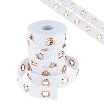 Elite 10 Yards Cotton Ribbons with Brass Eyelet Rings, for Garment Accessories, with Plastic Spools, White, 1 inch(25mm)
