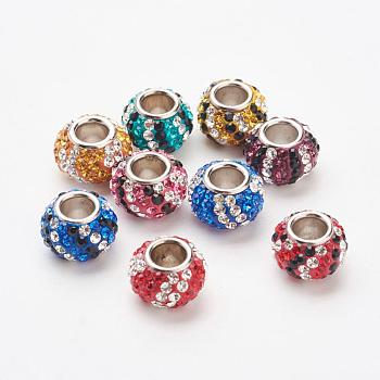 Austrian Crystal European Beads, Large Hole Beads, 925 Sterling Silver Core, Rondelle, Mixed Color, 11~11.5x7.5mm, Hole: 4.5mm