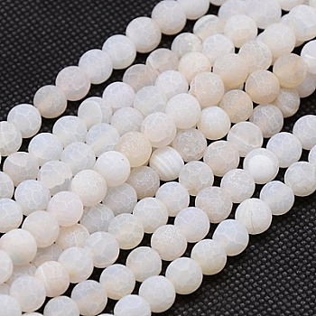 Natural Weathered Agate Beads Strands, Dyed, Frosted, Round, White, 8mm, Hole: 1mm, about 46pcs/strand, 14~15 inch