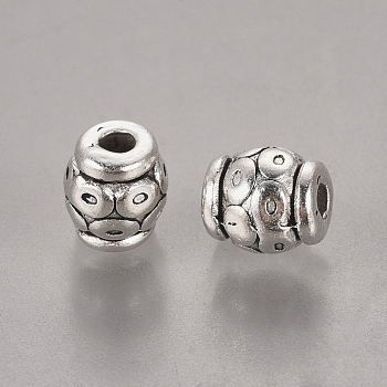 Tibetan Style Alloy Beads, Barrel, Antique Silver, Lead Free & Cadmium Free, about 6mm in diameter, 6mm thick, hole: 2mm