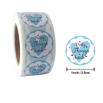 Thanksgiving Theme Stickers, Self-Adhesive Kraft Paper Gift Tag Stickers, Adhesive Labels, Flat Round with Word Pretty Things Inside, Sky Blue, 25mm, about 500pcs/roll