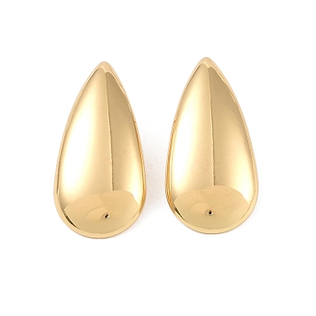 Teardrop 304 Stainless Steel Stud Earrings for Women, Golden, 37x18mm
