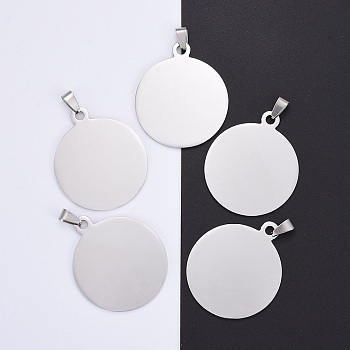 304 Stainless Steel Pendants, Manual Polishing, Blank Stamping Tags, Flat Round, Stainless Steel Color, 44x38x1.8mm, Hole: 4x8.5mm