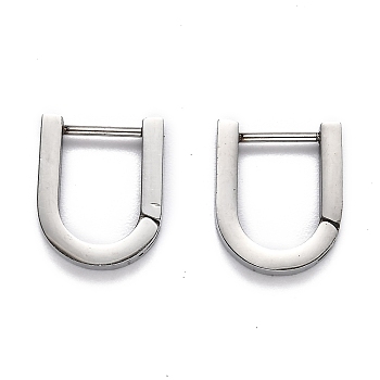304 Stainless Steel Huggie Hoop Earrings, U Shape, Stainless Steel Color, 15x12.5x3mm, Pin: 1mm