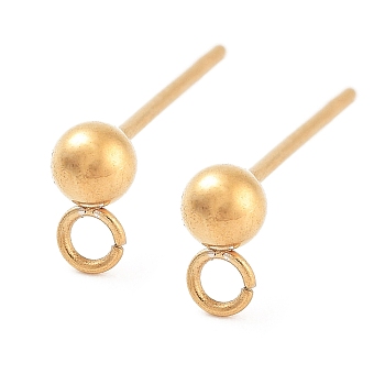 202 Stainless Steel Stud Earring Findings, with 304 Stainless Steel Pins and Loop, Real 18K Gold Plated, 16x7.5mm, Hole: 1.2mm, Ball: 5mm, Pin: 0.7mm