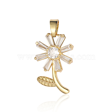 Real 18K Gold Plated Clear Flower of Life Brass+Cubic Zirconia Pendants