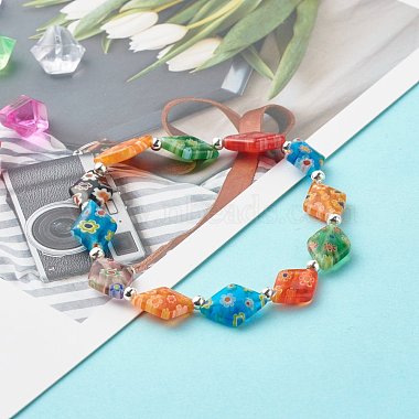 Bracelet extensible de perles de lampwork millefiori faites à la main pour cadeau de femme adolescente(BJEW-JB06847-05)-2