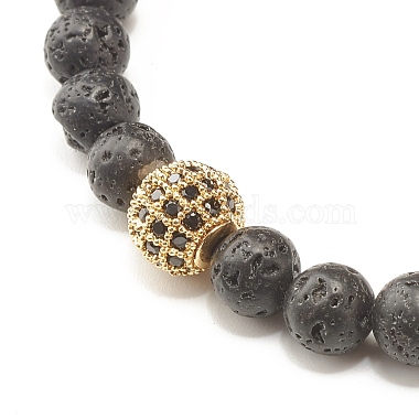 Stretch-Armband mit runden Perlen aus natürlichem Lavagestein und Zirkonia(BJEW-JB07200)-6