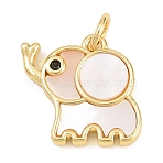 Brass Micro Pave Clear Cubic Zirconia Pendants, with Shell, Elephant Charms, Long-Lasting Plated, Rack Plating, Lead Free & Cadmium Free, Real 18K Gold Plated, 14x15.5x2.5mm, Hole: 3.2mm(KK-H273-20G)