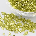 Two Cut Glass Seed Beads, Hexagon, Silver Lined Round Hole, Green, Size: about 1.8mm in diameter, about 4500pcs/50g(X-CSDB24)
