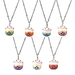 Porcelain Lucky Cat Pendant 304 Stainless Steel Twist Chain Necklaces for Women Men, Stainless Steel Color, Mixed Color, 16.54 inch(42cm)(NJEW-JN05552)