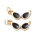 304 Stainless Steel Pendants, with Black Enamel, Glasses Charms, Ion Plating(IP), Golden, 16.5x6.5x2.5mm, Hole: 3mm(SA-CBA4D96-03G)