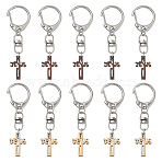 20Pcs Wood Cross Pendant Decorations, with Alloy Keychain Clasps, Platinum, Mixed Color, 73mm(HJEW-YW00293)