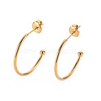 304 Stainless Steel Stud Earrings, Half Hoop Earrings, with Round Beads and Ear Nuts, Semicircular, Real 14K Gold Plated, 24x24x1.5mm, Pin: 0.8mm(STAS-S116-272E-G)