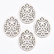 Undyed Natural Wooden Big Pendants, for Easter, Laser Cut, Easter Egg, Antique White, 67.5x52x2.5mm, Hole: 2mm(WOOD-S058-006)