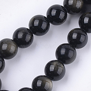 Natural Golden Sheen Obsidian Beads Strands, Grade A, Round, 12mm, Hole: 1mm, about 15~16pcs/strand, 7.4 inch(G-S333-12mm-025)