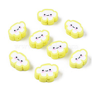 Handmade Polymer Clay Beads, Cloud with Smiling Face, Yellow, 6~8.5x10~11.5x4.5~5.5mm, Hole: 1.8mm(X-CLAY-N008-033H)