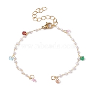 Brass & ABS Imitation Pearl & Cubic Zirconia Beaded Chain Bracelet Making, with Lobster Claw Clasp, Fit for Connector Charms, Golden, 6-1/2 inch(16.4cm)(AJEW-JB01150-37)
