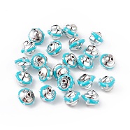 Platinum Plated Acrylic Enamel Beads, with ABS Imitation Pearl Beads, Spiral Shape, Deep Sky Blue, 16x18x19mm, Hole: 2.3mm(OACR-I003-04)