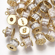 Brass Cubic Zirconia Charms, Column, Clear, Real 18K Gold Plated, 7x6.5mm, Hole: 1.2mm(KK-S348-321)
