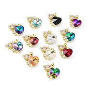 Real 18K Gold Plated Rack Plating Brass Micro Pave Cubic Zirconia Pendants, with Glass, Long-Lasting Plated, Cadmium Free & Lead Free, Bear with Heart, Mixed Color, 22~23x22~23x9mm, Hole: 3.5x5mm(KK-G466-05G)