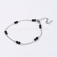 304 Stainless Steel Chain Anklets, with Natural Lava Rock Beads, 9-1/4 inch(235mm)(AJEW-AN00170-02)