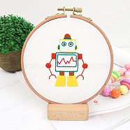 DIY Embroidery Starter Kits, including Embroidery Fabric & Thread, Needle, Embroidery Hoops, Instruction Sheet, Robot, 184x184mm(DIY-P077-111)