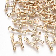 Brass Pendants, Letter, Real 18K Gold Plated, Letter.H, 16x9.5x2mm, Hole: 1.5mm(KK-S348-331H)