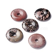 Natural Rhodonite Pendants, Donut/Pi Disc, 40~40.5x7~7.5mm, Hole: 8~8.5mm(G-K319-02A-04)