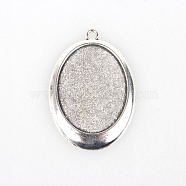 Tibetan Style Alloy Pendant Cabochon Settings, Cadmium Free & Lead Free, Oval, Antique Silver, Tray: 30x40mm, 55x38x3mm, Hole: 3mm(X-TIBEP-N003-19AS)