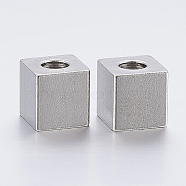 304 Stainless Steel Beads, Cube, Stainless Steel Color, 6x6x6mm, Hole: 3mm(X-STAS-H452-02P)
