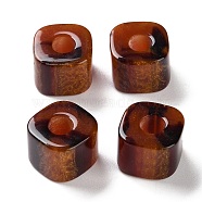 Resin European Large Hole Beads, Square, with Glitter Powder, Sienna, 11.5~12x15~15.5x15~15.5mm, Hole: 6mm(RESI-U009-02A-02)