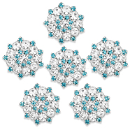 6Pcs 1-Hole Alloy Rhinestone Shank Buttons, Flower, Aquamarine, 22.5~23x5mm, Hole: 1.2mm(BUTT-CA0001-16B)